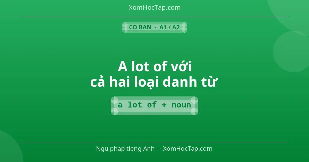Ngu phap tieng Anh: A lot of với cả hai loại danh từ - Cong thuc: a lot of + noun