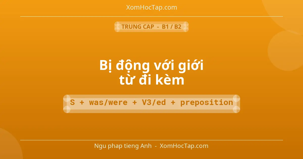 Ngu phap tieng Anh: Bị động với giới từ đi kèm - Cong thuc: S + was/were + V3/ed + preposition