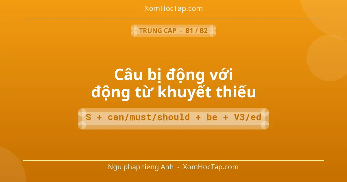 Ngu phap tieng Anh: Câu bị động với động từ khuyết thiếu - Cong thuc: S + can/must/should + be + V3/ed