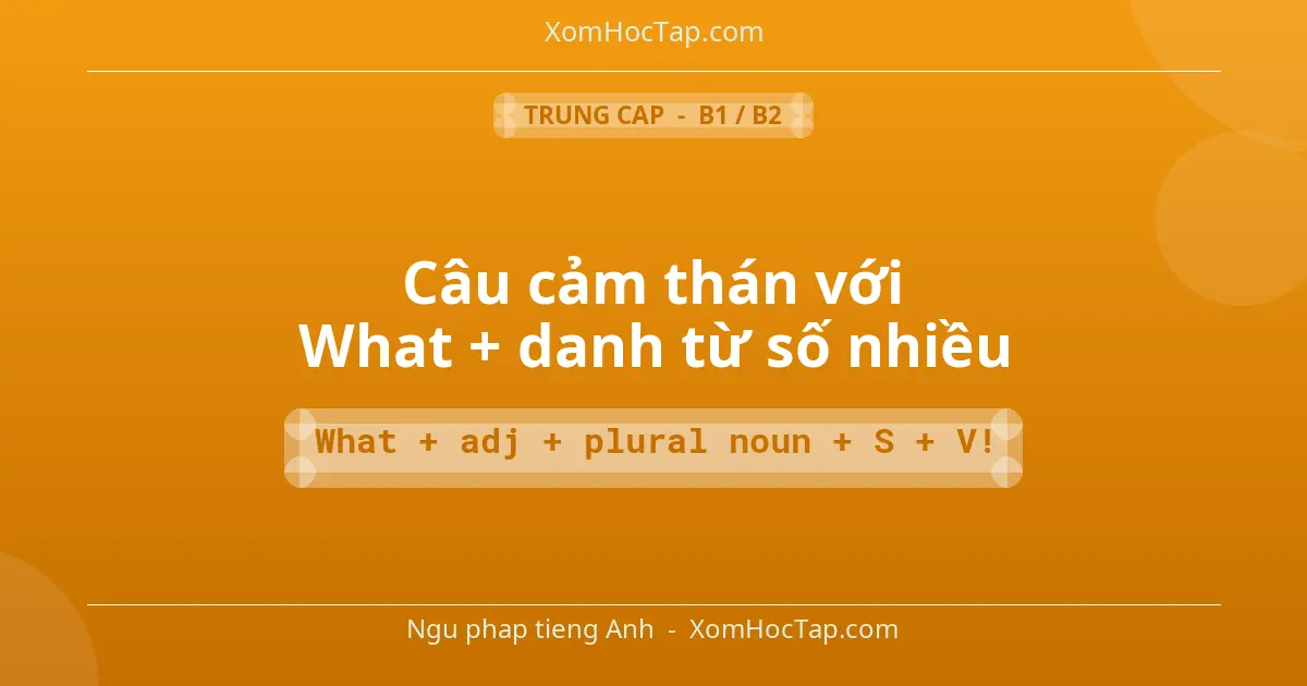 Ngu phap tieng Anh: Câu cảm thán với What + danh từ số nhiều - Cong thuc: What + adj + plural noun + S + V!