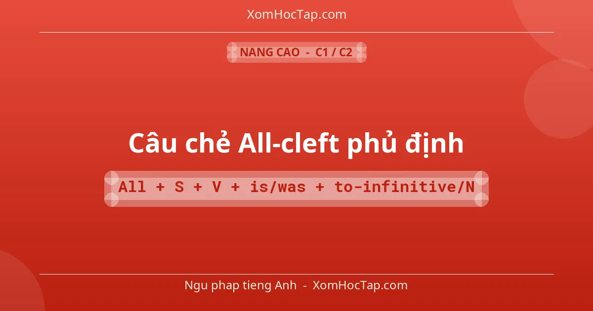 Ngu phap tieng Anh: Câu chẻ All-cleft phủ định - Cong thuc: All + S + V + is/was + to-infinitive/N