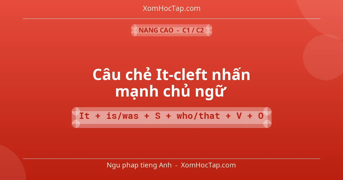 Ngu phap tieng Anh: Câu chẻ It-cleft nhấn mạnh chủ ngữ - Cong thuc: It + is/was + S + who/that + V + O