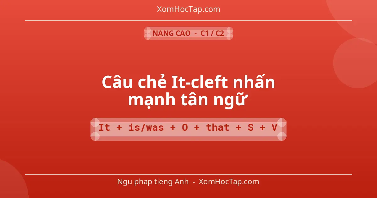 Ngu phap tieng Anh: Câu chẻ It-cleft nhấn mạnh tân ngữ - Cong thuc: It + is/was + O + that + S + V