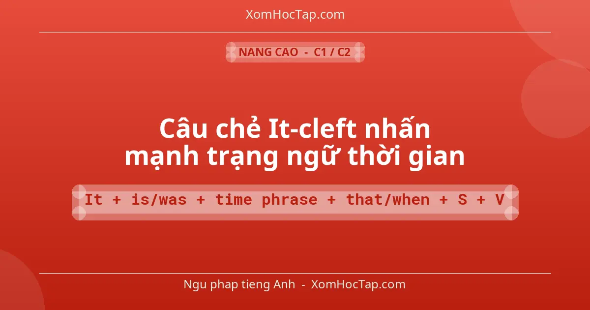 Ngu phap tieng Anh: Câu chẻ It-cleft nhấn mạnh trạng ngữ thời gian - Cong thuc: It + is/was + time phrase + that/when + S + V