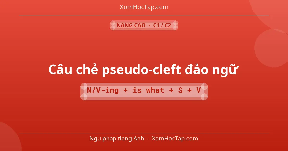 Ngu phap tieng Anh: Câu chẻ pseudo-cleft đảo ngữ - Cong thuc: N/V-ing + is what + S + V