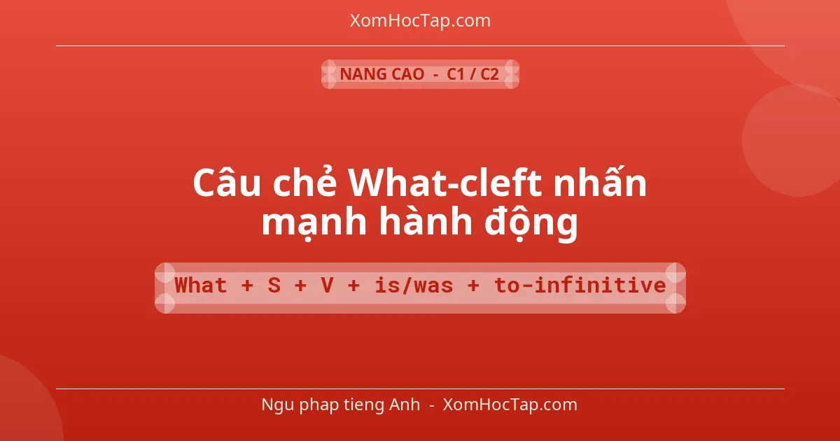 Ngu phap tieng Anh: Câu chẻ What-cleft nhấn mạnh hành động - Cong thuc: What + S + V + is/was + to-infinitive