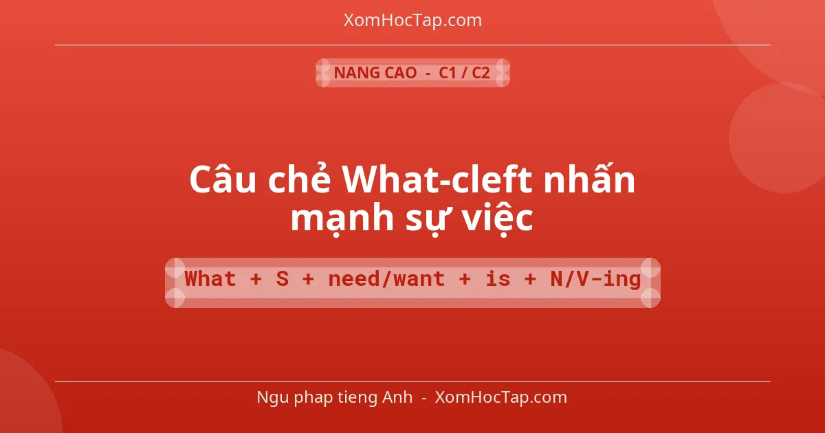 Ngu phap tieng Anh: Câu chẻ What-cleft nhấn mạnh sự việc - Cong thuc: What + S + need/want + is + N/V-ing