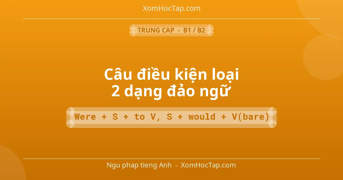 Ngu phap tieng Anh: Câu điều kiện loại 2 dạng đảo ngữ - Cong thuc: Were + S + to V, S + would + V(bare)