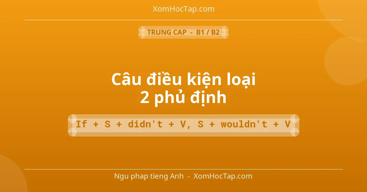 Ngu phap tieng Anh: Câu điều kiện loại 2 phủ định - Cong thuc: If + S + didn't + V, S + wouldn't + V