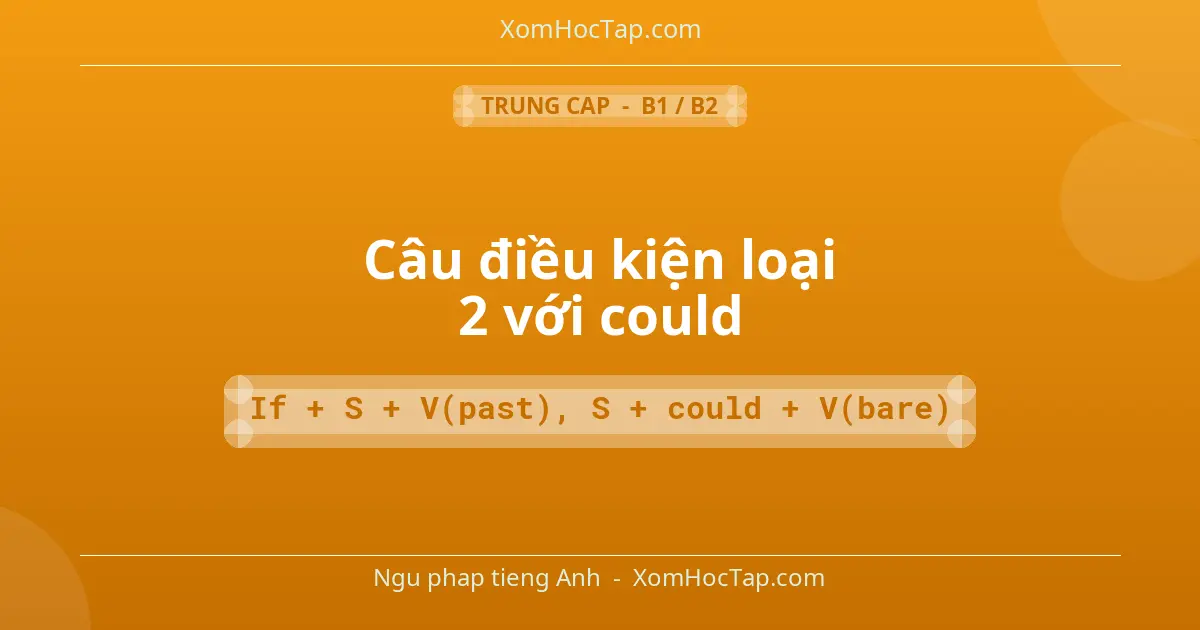 Ngu phap tieng Anh: Câu điều kiện loại 2 với could - Cong thuc: If + S + V(past), S + could + V(bare)