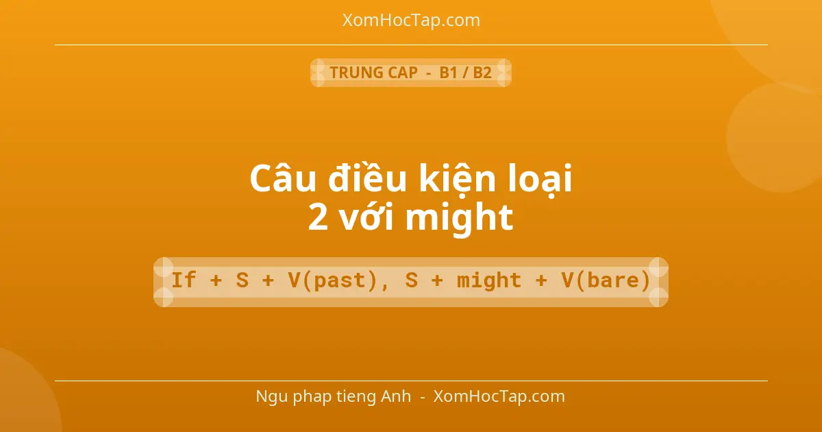 Ngu phap tieng Anh: Câu điều kiện loại 2 với might - Cong thuc: If + S + V(past), S + might + V(bare)