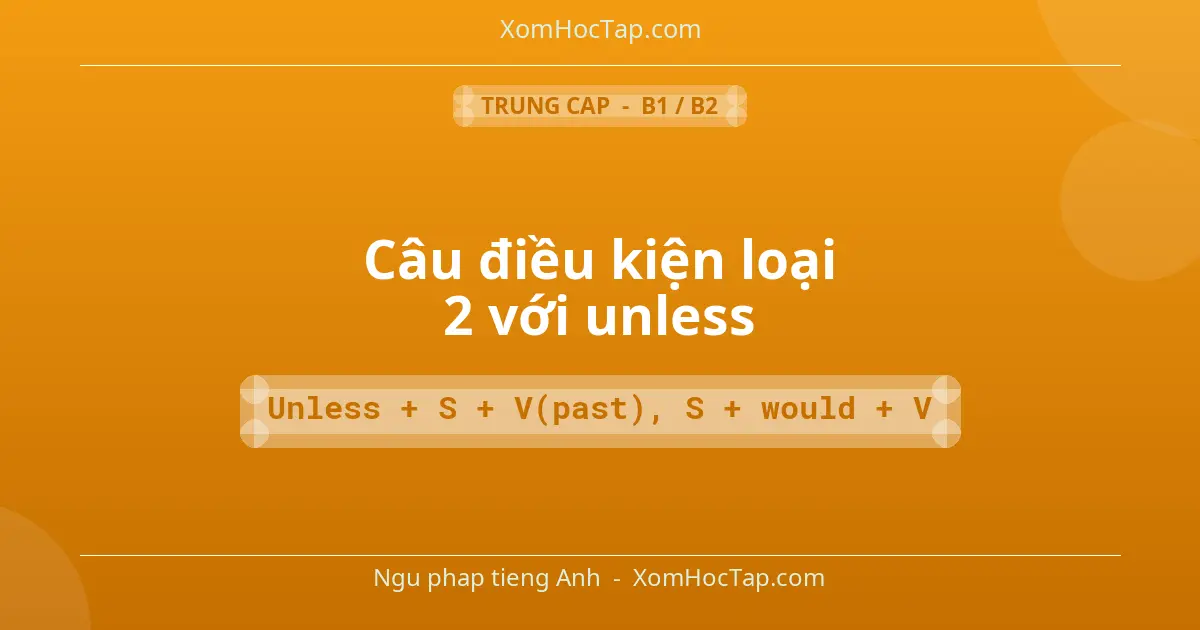 Ngu phap tieng Anh: Câu điều kiện loại 2 với unless - Cong thuc: Unless + S + V(past), S + would + V