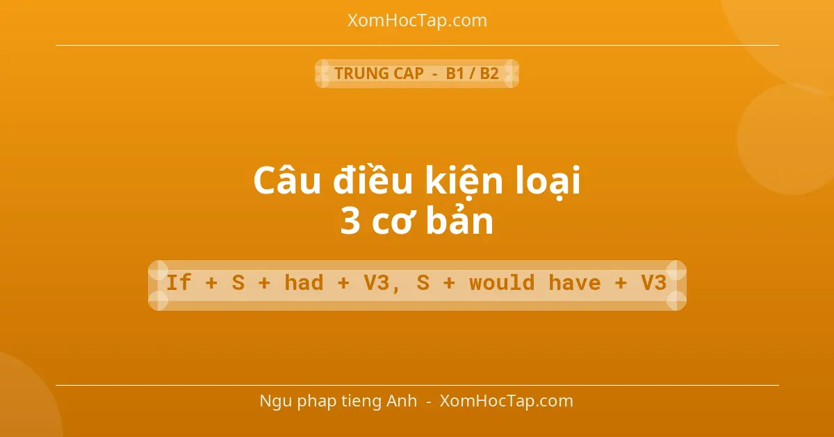 Ngu phap tieng Anh: Câu điều kiện loại 3 cơ bản - Cong thuc: If + S + had + V3, S + would have + V3
