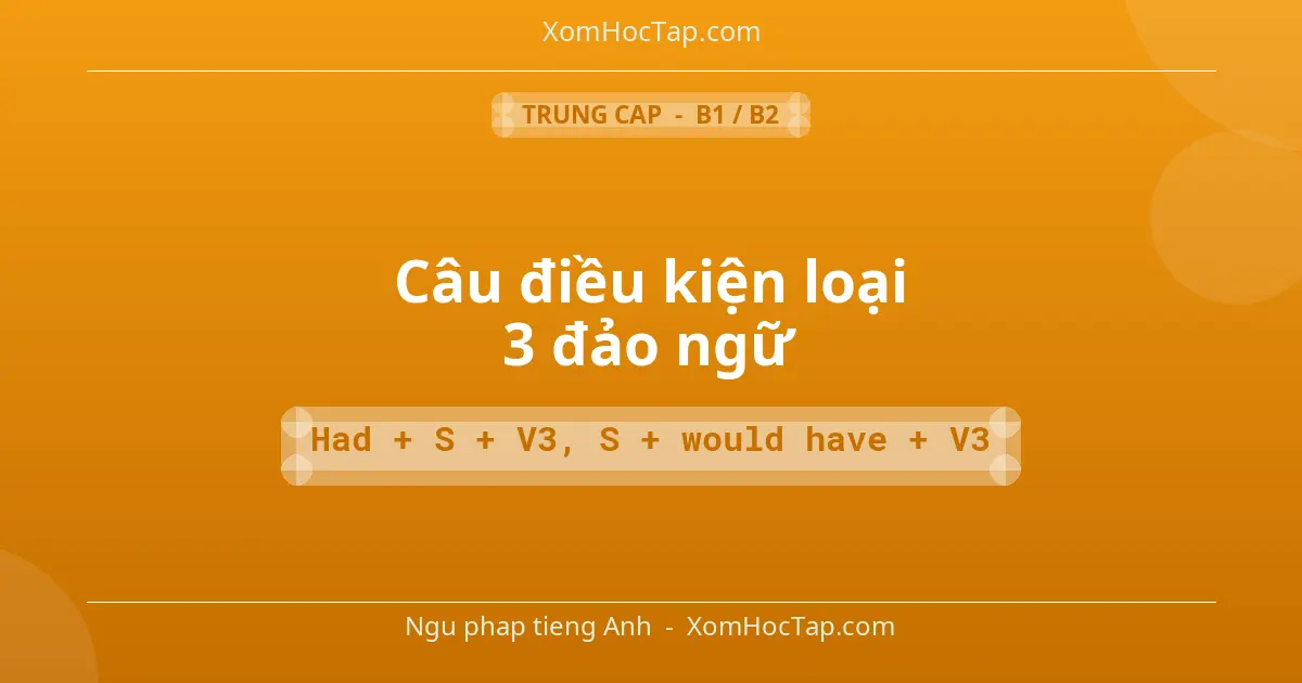 Ngu phap tieng Anh: Câu điều kiện loại 3 đảo ngữ - Cong thuc: Had + S + V3, S + would have + V3