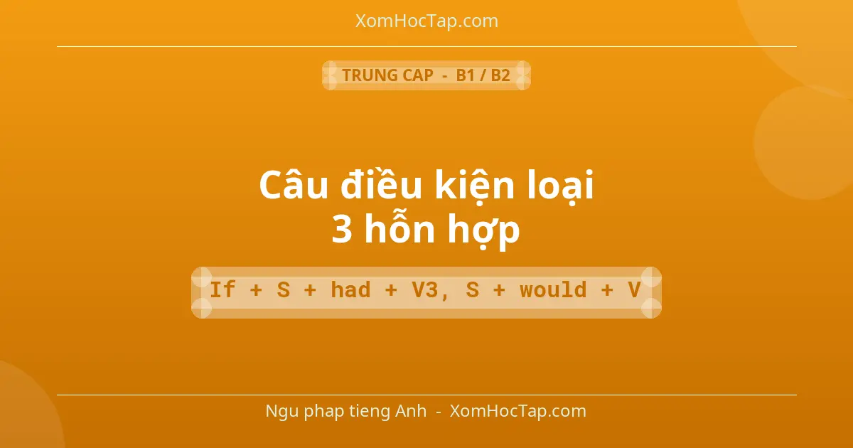 Ngu phap tieng Anh: Câu điều kiện loại 3 hỗn hợp - Cong thuc: If + S + had + V3, S + would + V