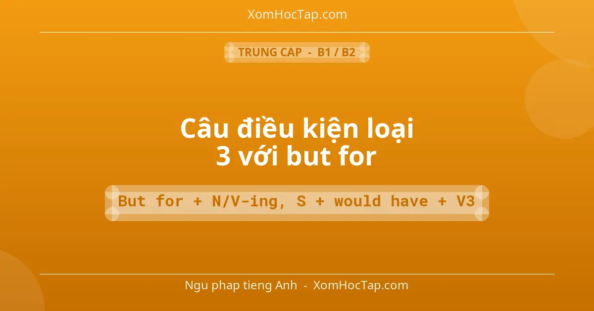 Ngu phap tieng Anh: Câu điều kiện loại 3 với but for - Cong thuc: But for + N/V-ing, S + would have + V3