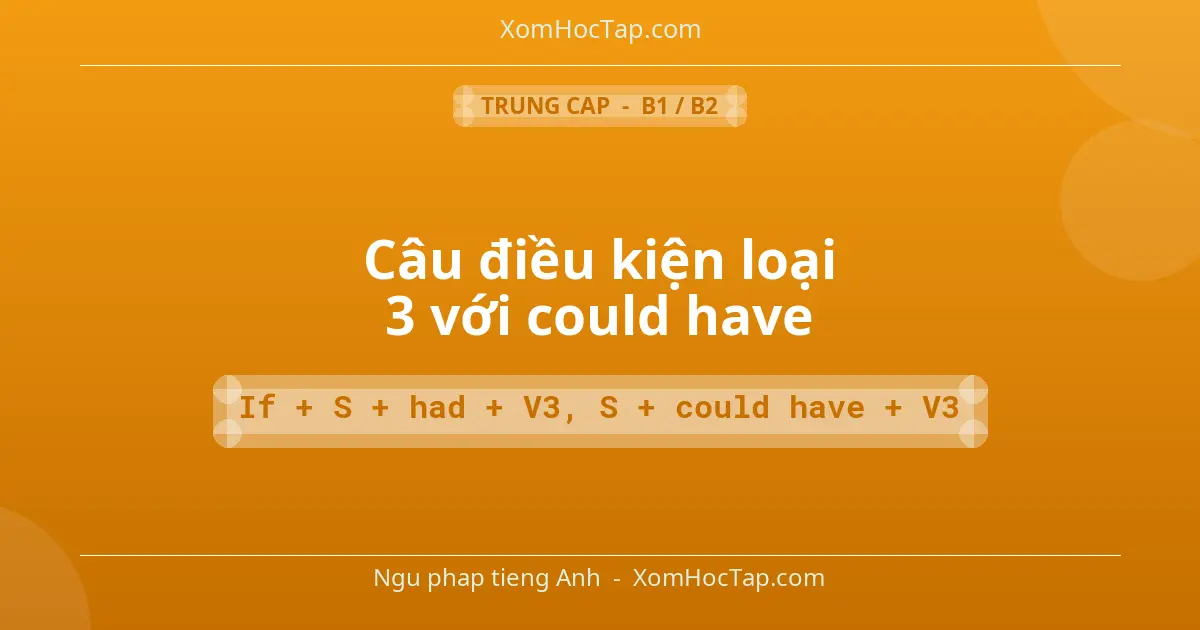 Ngu phap tieng Anh: Câu điều kiện loại 3 với could have - Cong thuc: If + S + had + V3, S + could have + V3