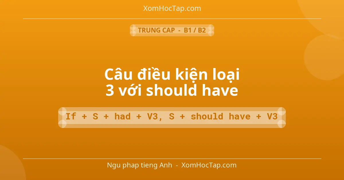 Ngu phap tieng Anh: Câu điều kiện loại 3 với should have - Cong thuc: If + S + had + V3, S + should have + V3