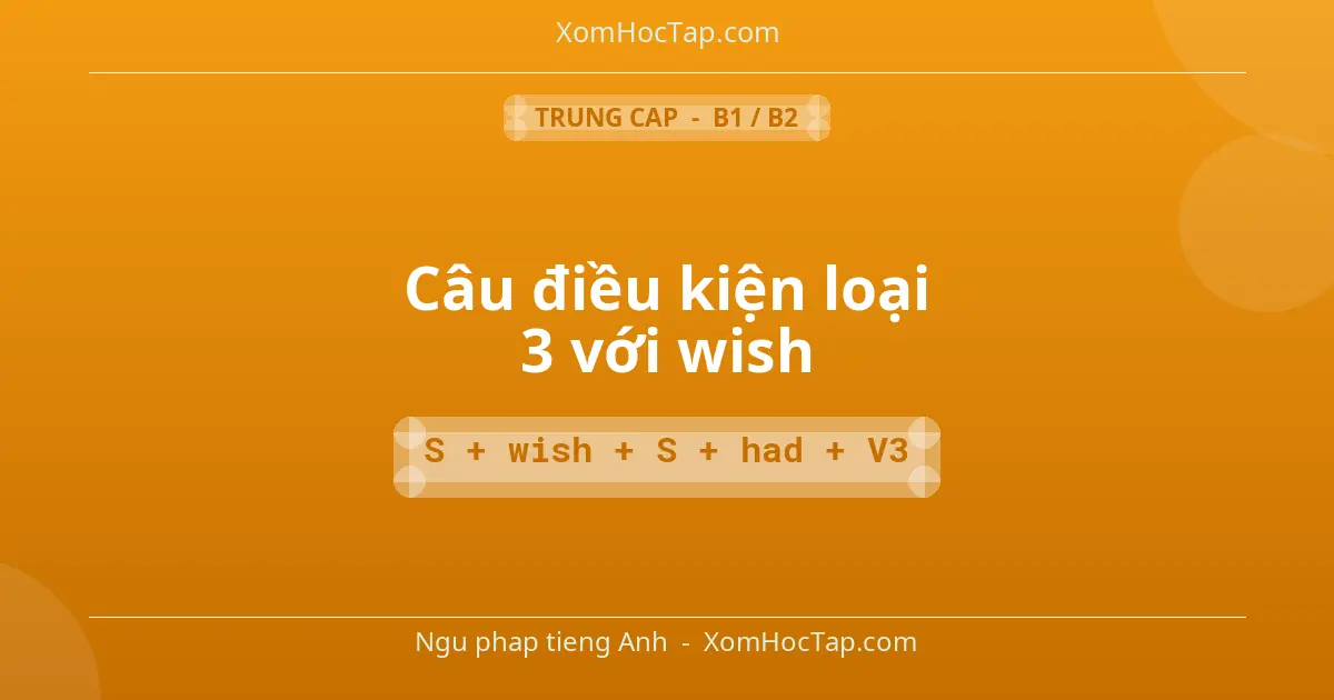 Ngu phap tieng Anh: Câu điều kiện loại 3 với wish - Cong thuc: S + wish + S + had + V3