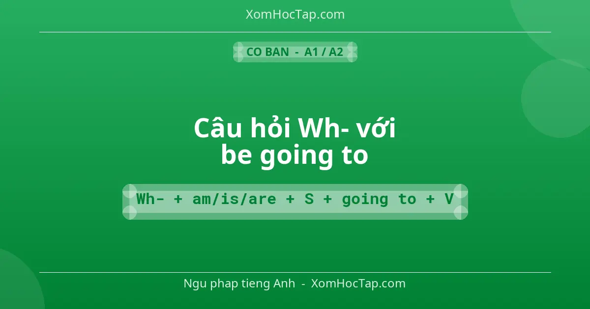 Ngu phap tieng Anh: Câu hỏi Wh- với be going to - Cong thuc: Wh- + am/is/are + S + going to + V