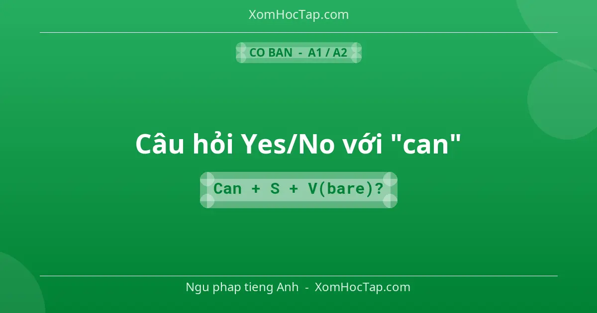 Ngu phap tieng Anh: Câu hỏi Yes/No với "can" - Cong thuc: Can + S + V(bare)?
