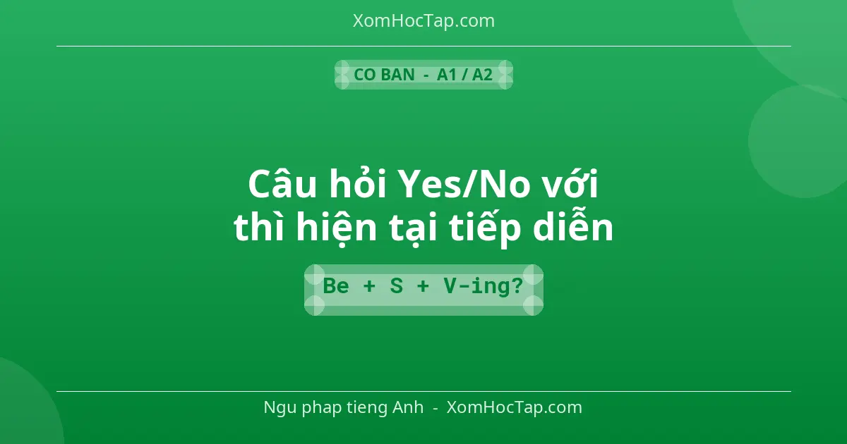 Ngu phap tieng Anh: Câu hỏi Yes/No với thì hiện tại tiếp diễn - Cong thuc: Be + S + V-ing?