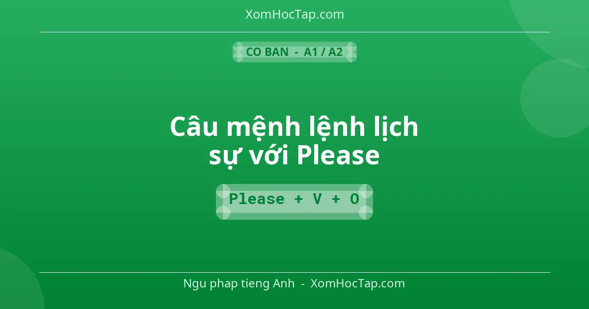 Ngu phap tieng Anh: Câu mệnh lệnh lịch sự với Please - Cong thuc: Please + V + O
