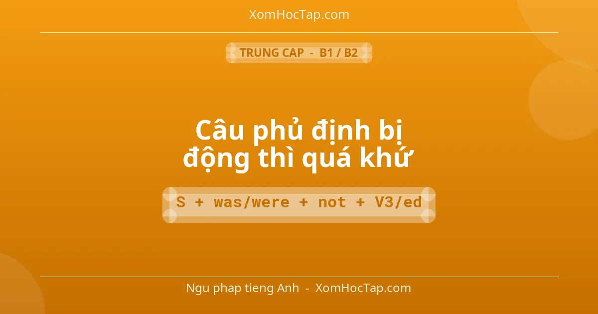 Ngu phap tieng Anh: Câu phủ định bị động thì quá khứ - Cong thuc: S + was/were + not + V3/ed