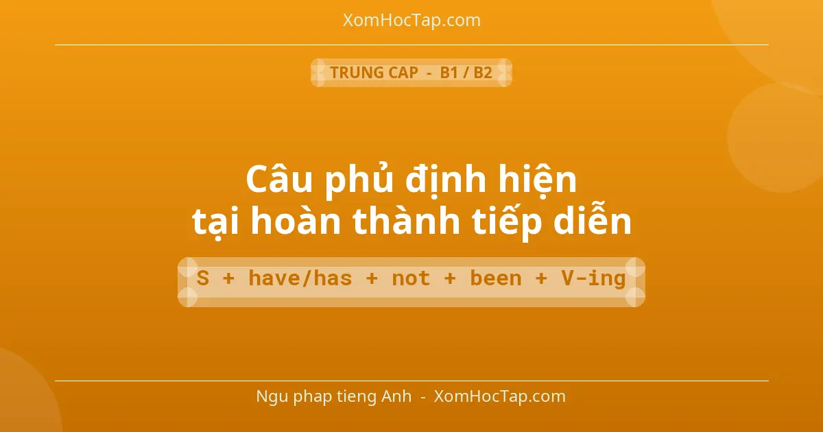 Ngu phap tieng Anh: Câu phủ định hiện tại hoàn thành tiếp diễn - Cong thuc: S + have/has + not + been + V-ing