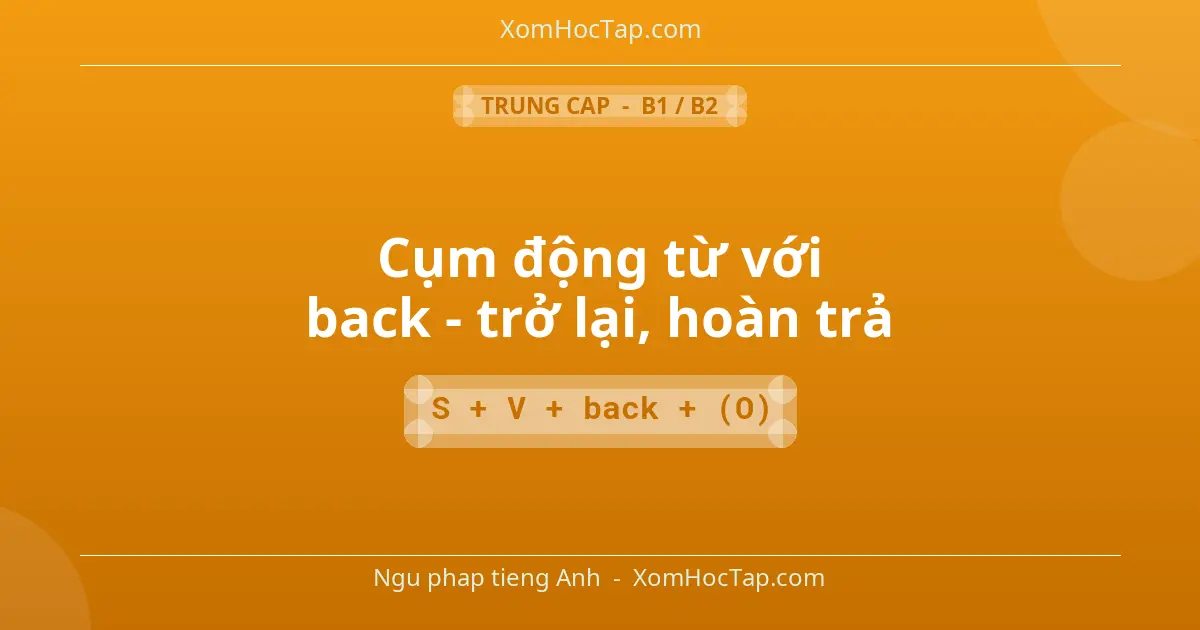 Ngu phap tieng Anh: Cụm động từ với back - trở lại, hoàn trả - Cong thuc: S + V + back + (O)