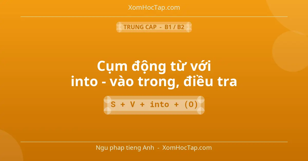 Ngu phap tieng Anh: Cụm động từ với into - vào trong, điều tra - Cong thuc: S + V + into + (O)