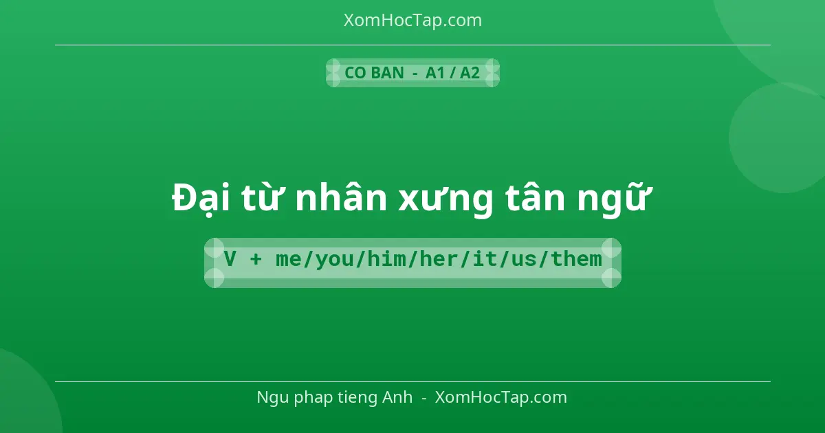 Ngu phap tieng Anh: Đại từ nhân xưng tân ngữ - Cong thuc: V + me/you/him/her/it/us/them