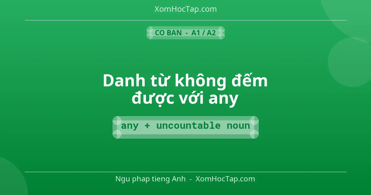 Ngu phap tieng Anh: Danh từ không đếm được với any - Cong thuc: any + uncountable noun