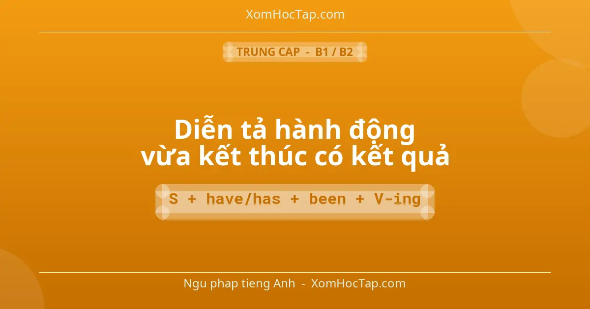 Ngu phap tieng Anh: Diễn tả hành động vừa kết thúc có kết quả - Cong thuc: S + have/has + been + V-ing