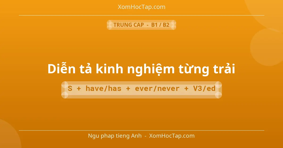 Ngu phap tieng Anh: Diễn tả kinh nghiệm từng trải - Cong thuc: S + have/has + ever/never + V3/ed