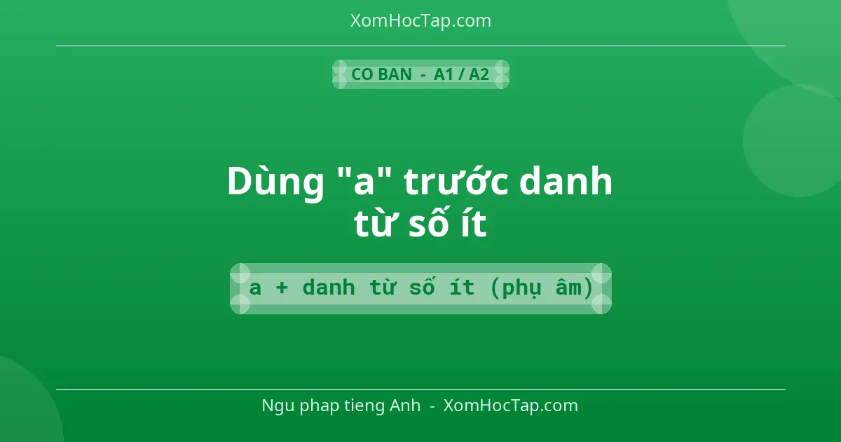 Ngu phap tieng Anh: Dùng "a" trước danh từ số ít - Cong thuc: a + danh từ số ít (phụ âm)