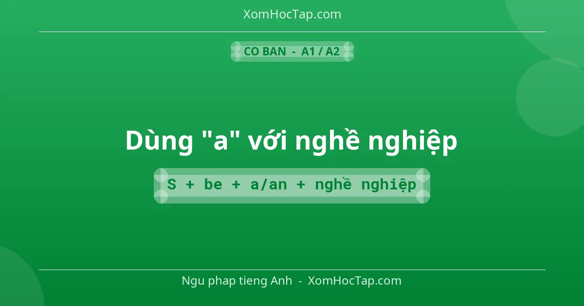 Ngu phap tieng Anh: Dùng "a" với nghề nghiệp - Cong thuc: S + be + a/an + nghề nghiệp