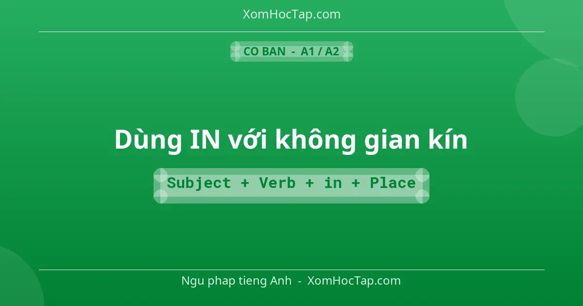 Ngu phap tieng Anh: Dùng IN với không gian kín - Cong thuc: Subject + Verb + in + Place