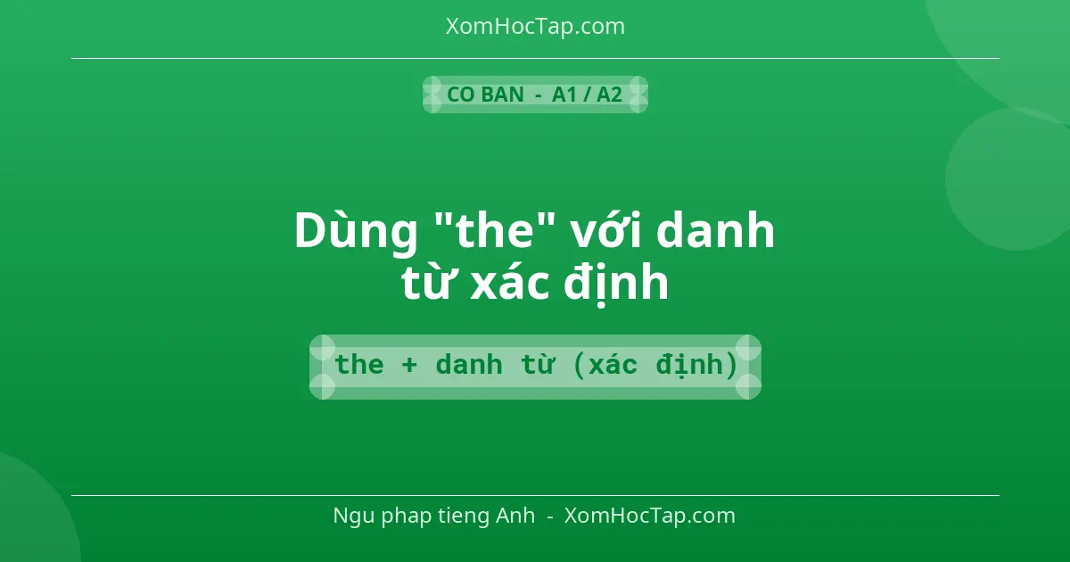 Ngu phap tieng Anh: Dùng "the" với danh từ xác định - Cong thuc: the + danh từ (xác định)