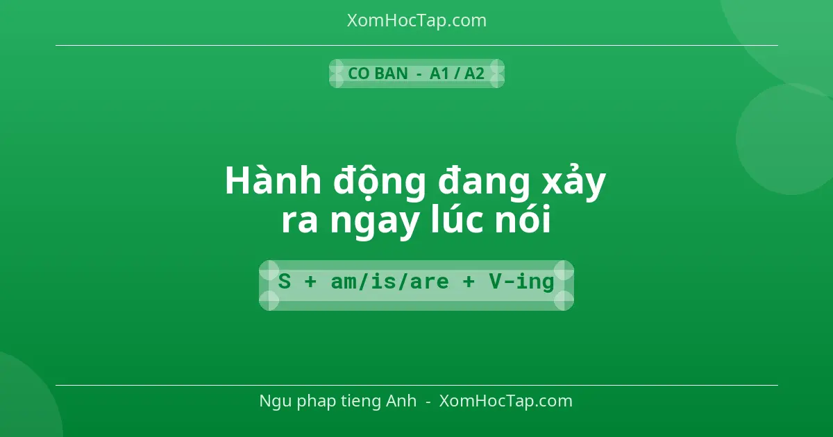 Ngu phap tieng Anh: Hành động đang xảy ra ngay lúc nói - Cong thuc: S + am/is/are + V-ing