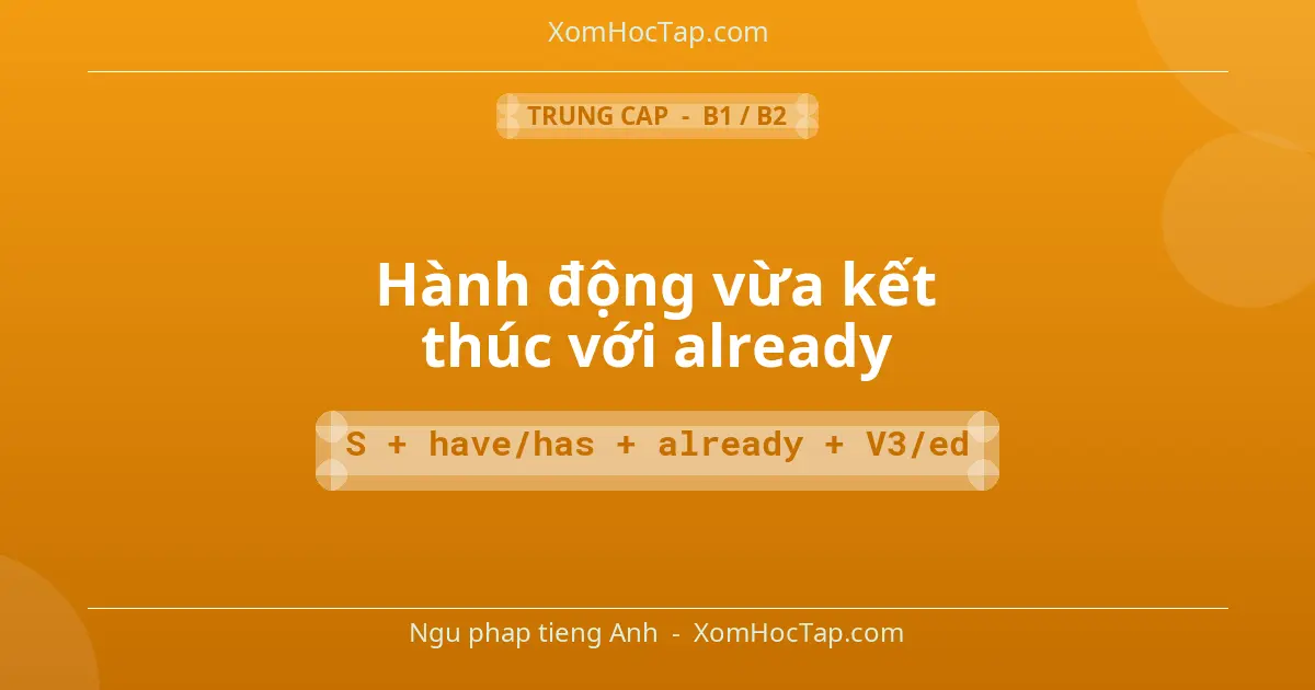 Ngu phap tieng Anh: Hành động vừa kết thúc với already - Cong thuc: S + have/has + already + V3/ed