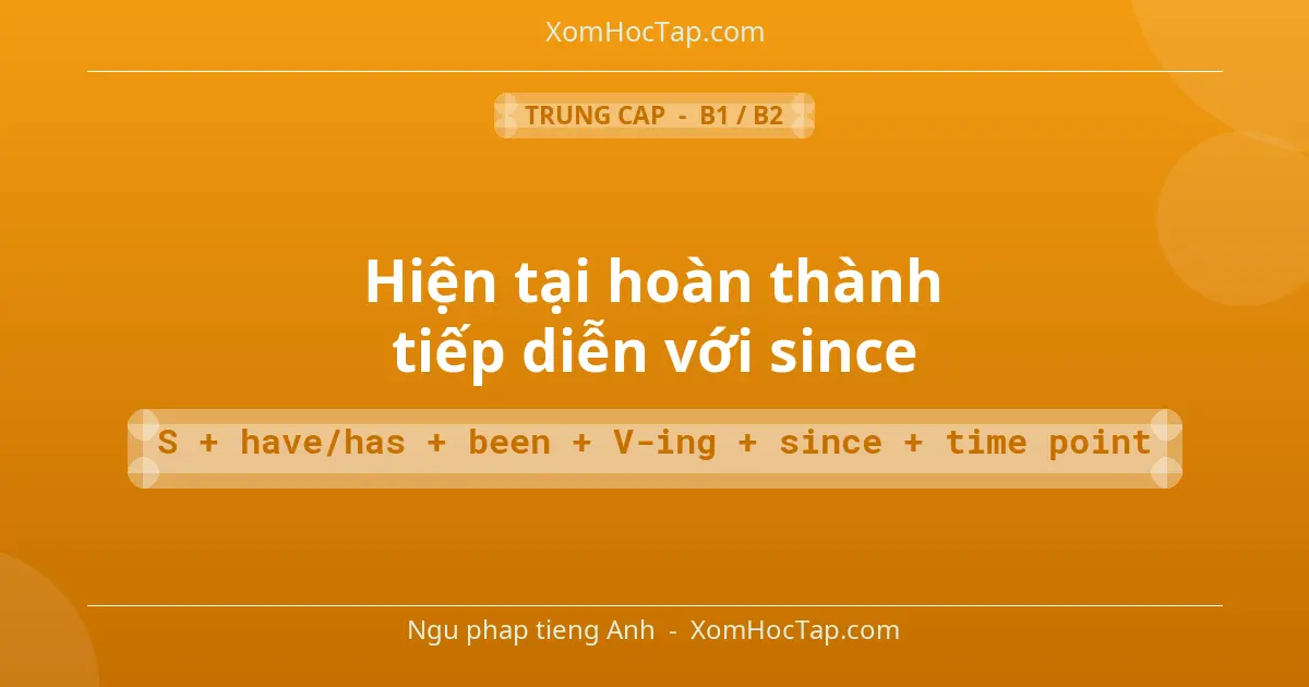 Ngu phap tieng Anh: Hiện tại hoàn thành tiếp diễn với since - Cong thuc: S + have/has + been + V-ing + since + time point