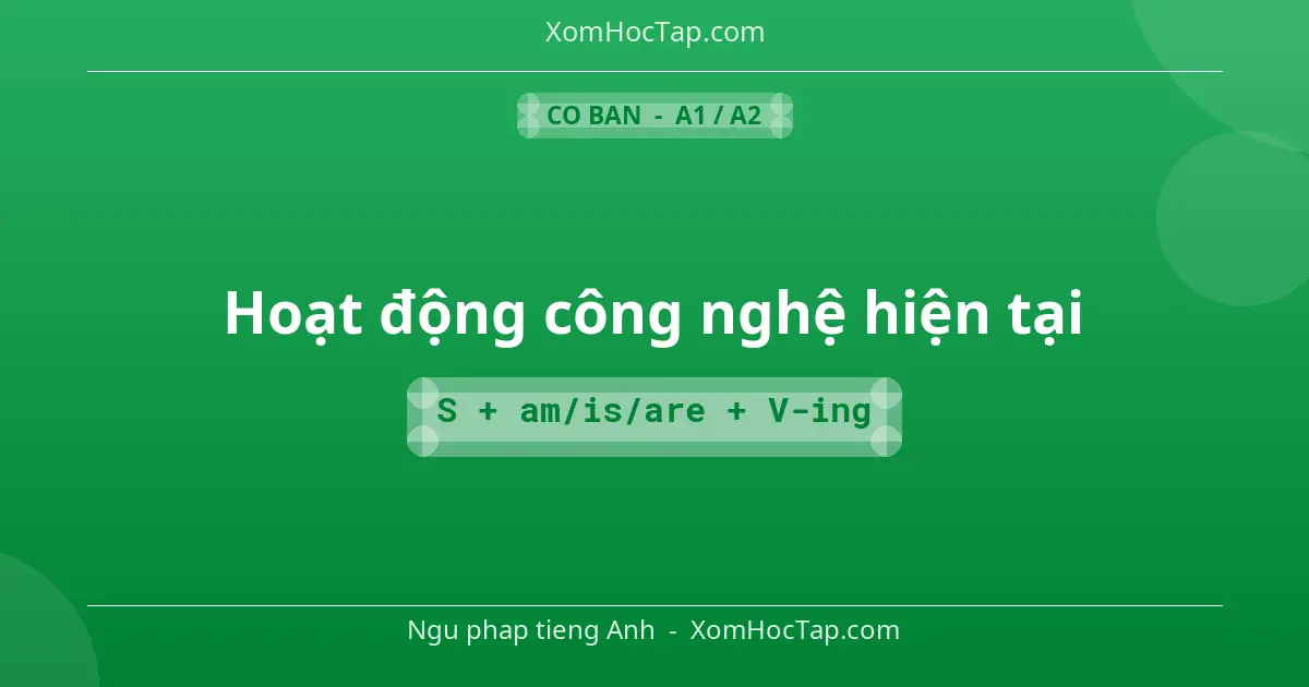 Ngu phap tieng Anh: Hoạt động công nghệ hiện tại - Cong thuc: S + am/is/are + V-ing