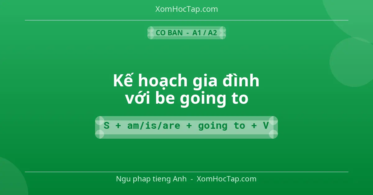 Ngu phap tieng Anh: Kế hoạch gia đình với be going to - Cong thuc: S + am/is/are + going to + V