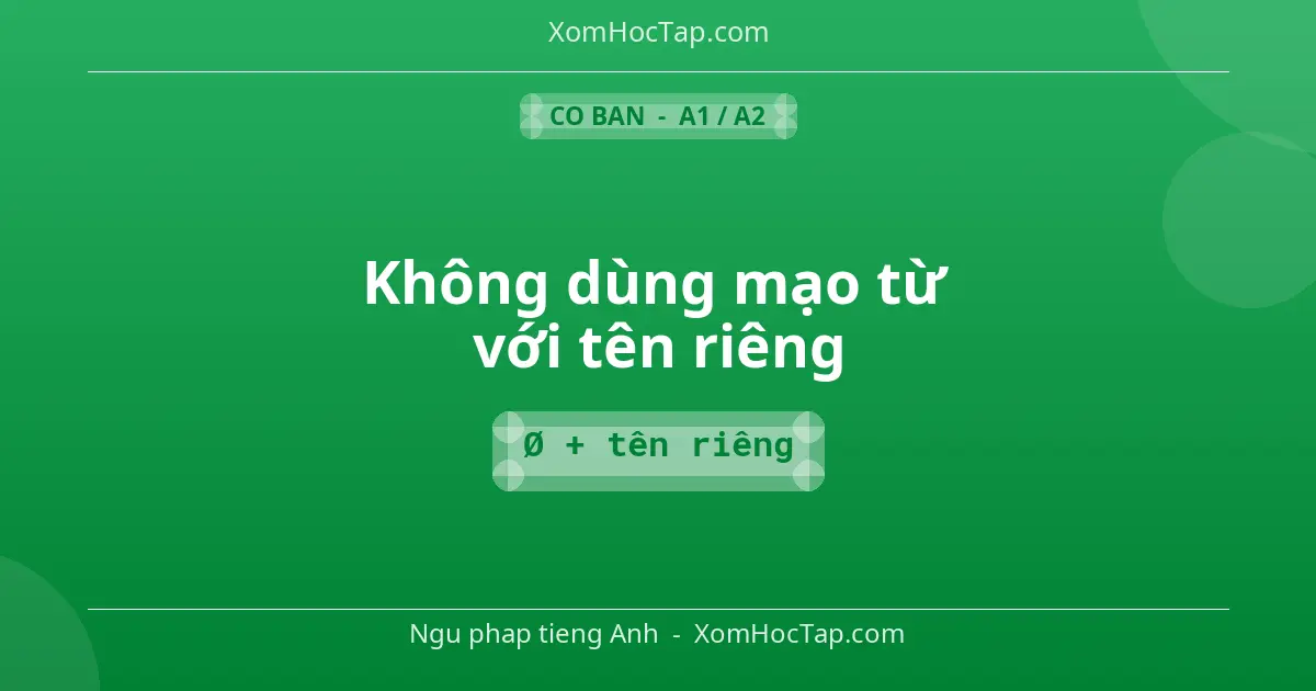 Ngu phap tieng Anh: Không dùng mạo từ với tên riêng - Cong thuc: Ø + tên riêng