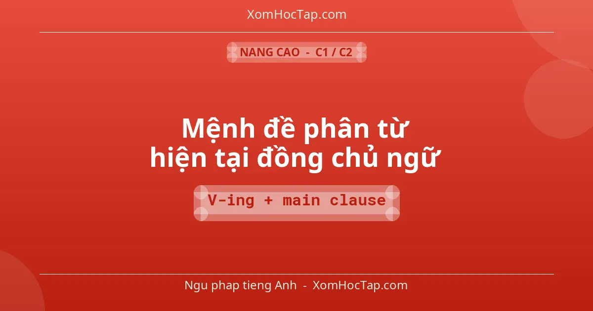 Ngu phap tieng Anh: Mệnh đề phân từ hiện tại đồng chủ ngữ - Cong thuc: V-ing + main clause