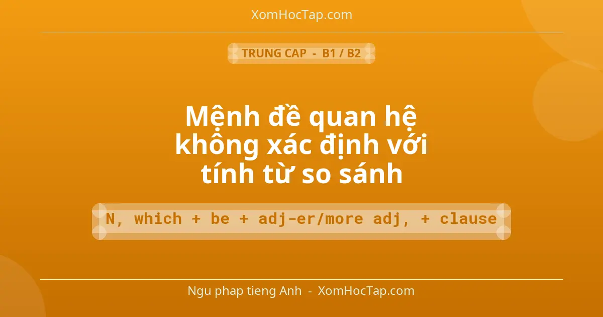 Ngu phap tieng Anh: Mệnh đề quan hệ không xác định với tính từ so sánh - Cong thuc: N, which + be + adj-er/more adj, + clause