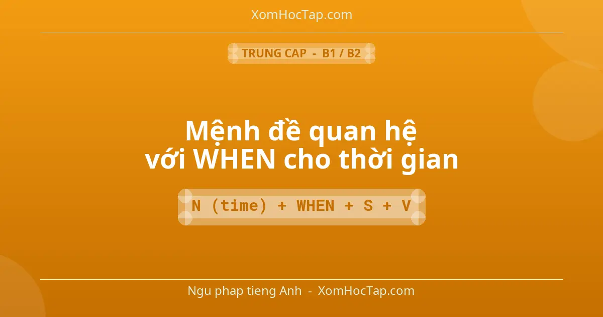 Ngu phap tieng Anh: Mệnh đề quan hệ với WHEN cho thời gian - Cong thuc: N (time) + WHEN + S + V