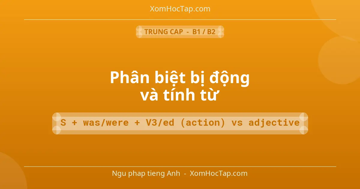 Ngu phap tieng Anh: Phân biệt bị động và tính từ - Cong thuc: S + was/were + V3/ed (action) vs adjective