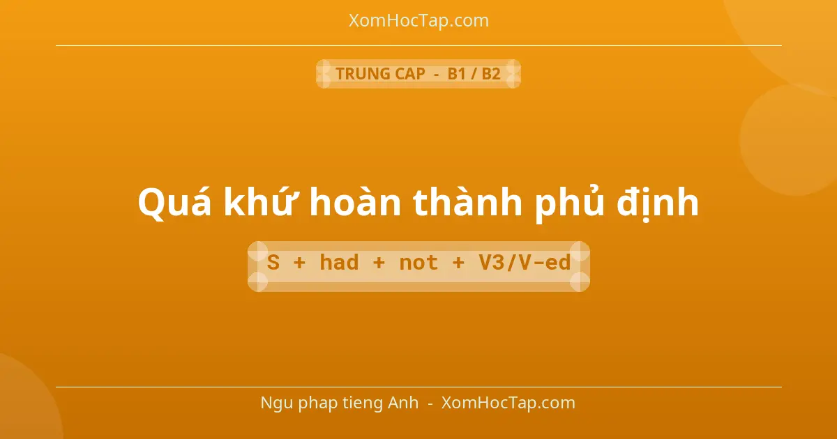 Ngu phap tieng Anh: Quá khứ hoàn thành phủ định - Cong thuc: S + had + not + V3/V-ed